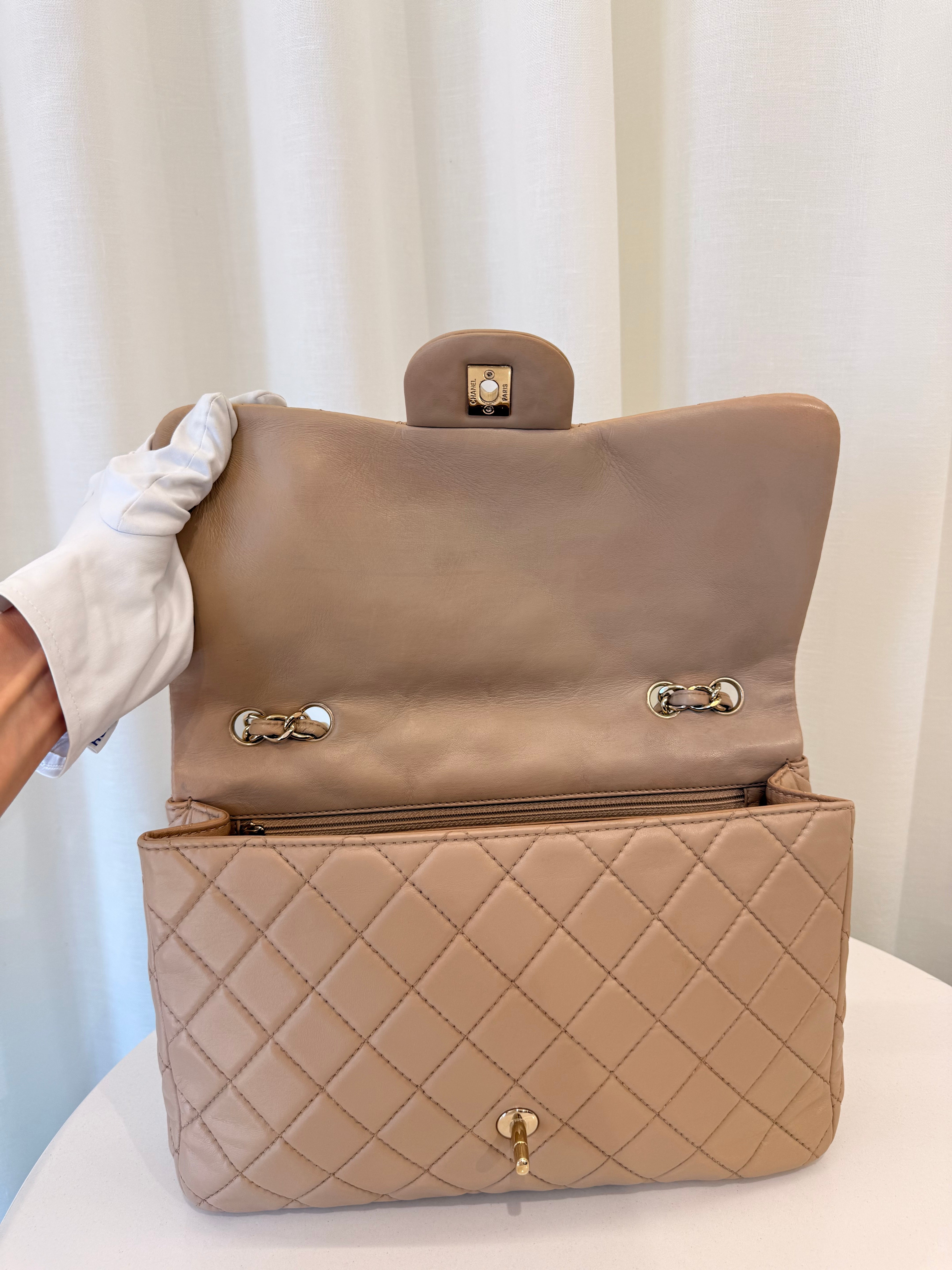Chanel Jumbo Classic Single Flap Beige Nappa Lambskin Leather