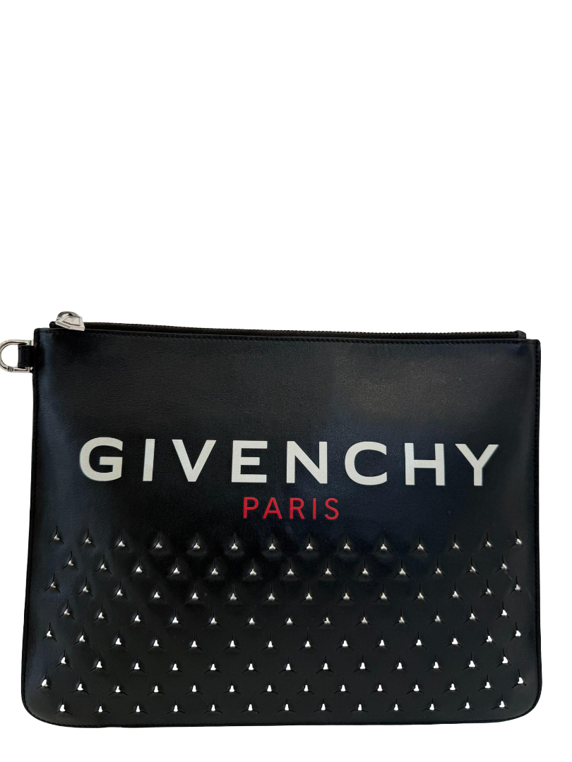 Givenchy Black Leather Studded Zip Pouch