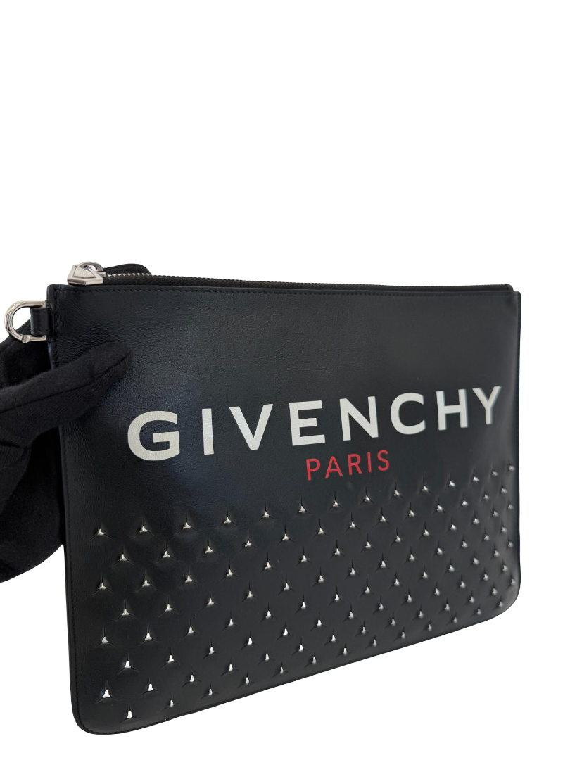 Givenchy Black Leather Studded Zip Pouch
