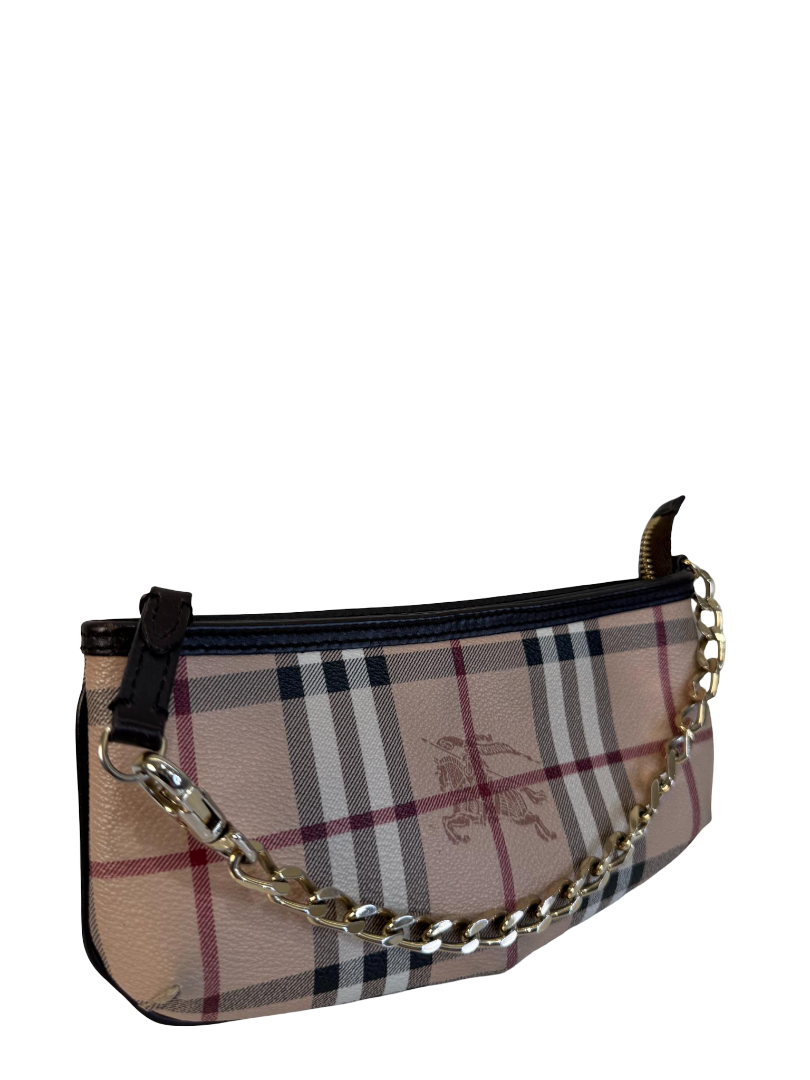 Burberry Anabel Pochette Chocolate Haymarket Check Coated Canvas