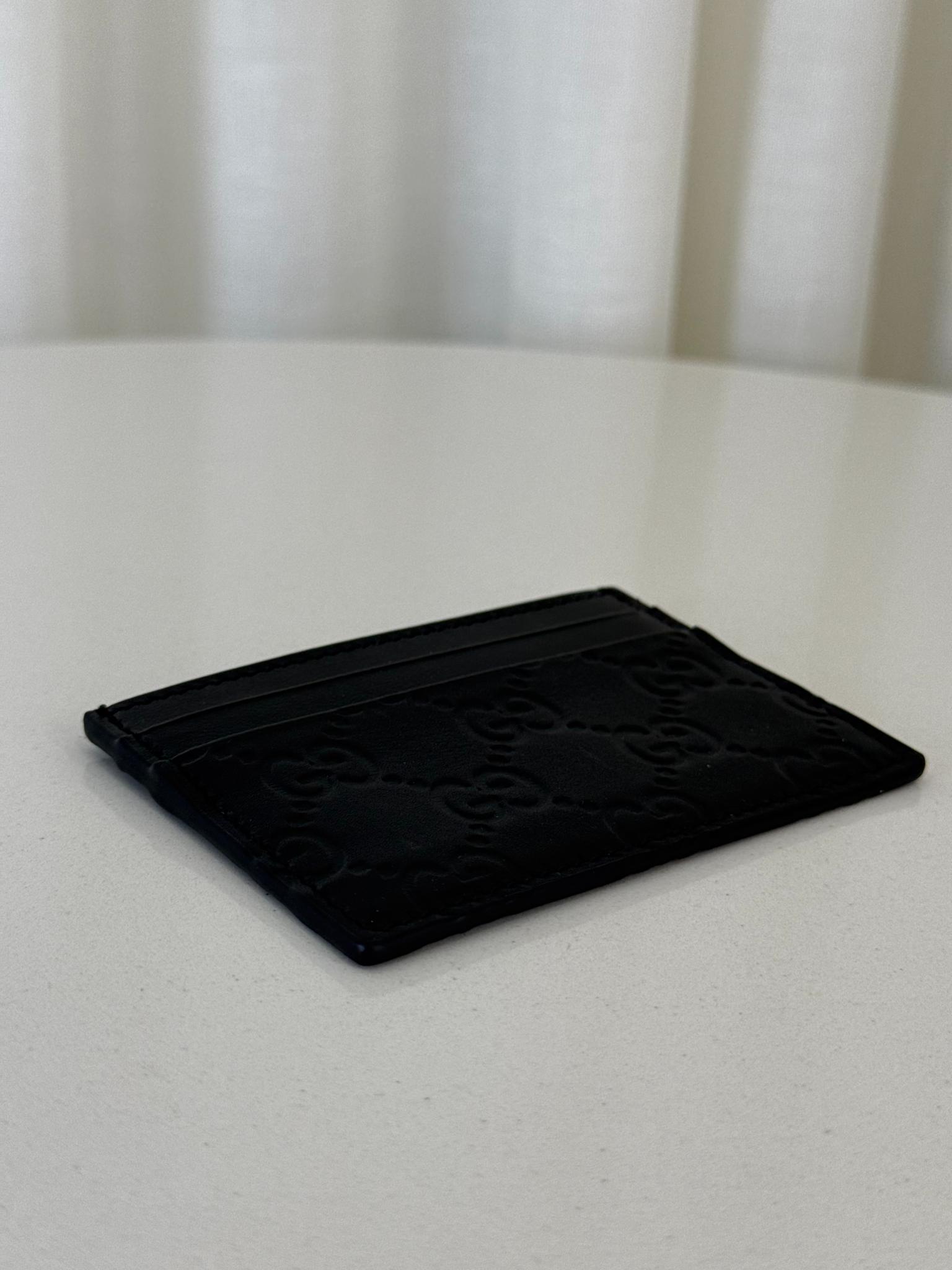 Gucci GG Emblem Black Embossed Leather Card Case