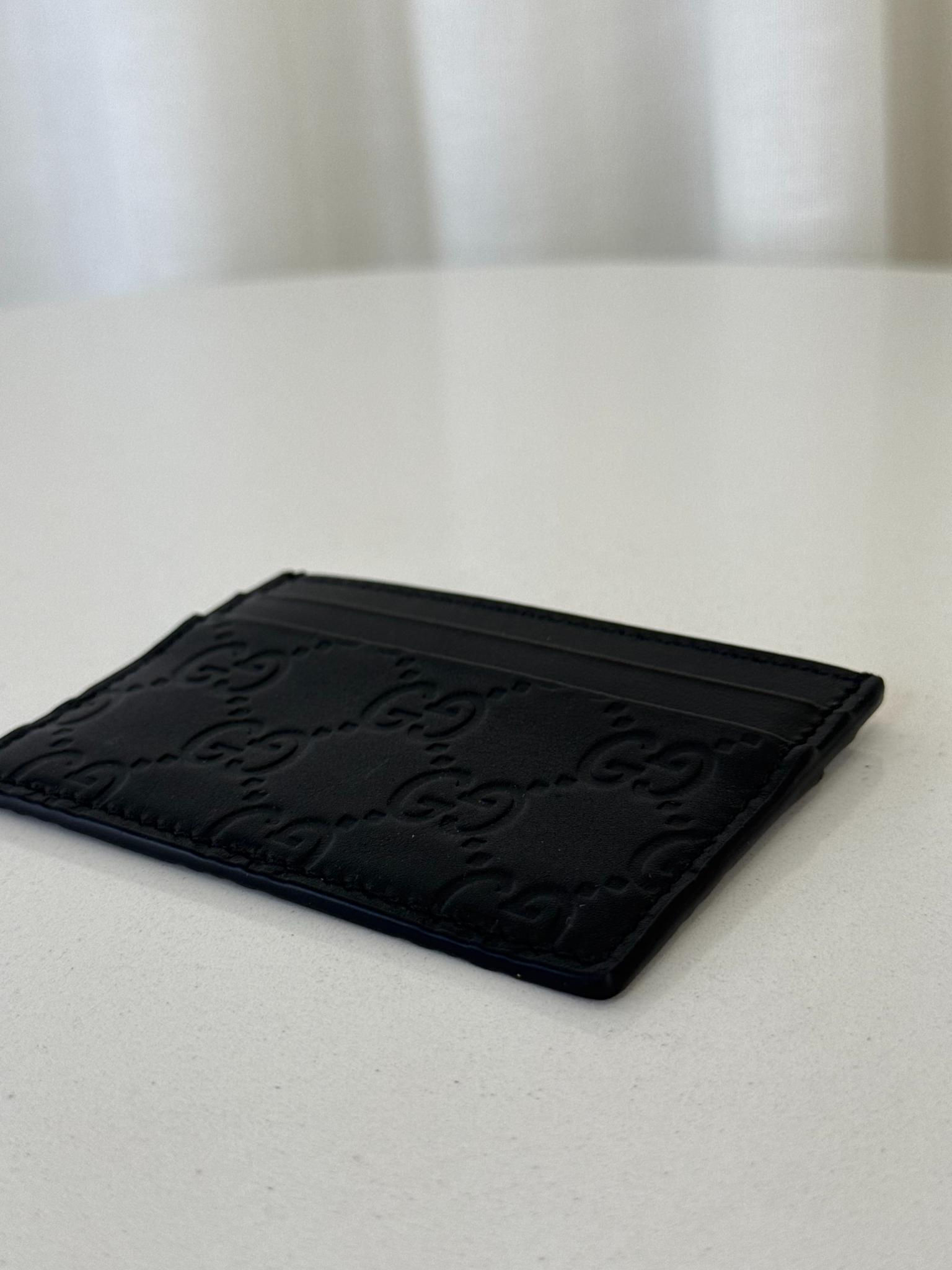 Gucci GG Emblem Black Embossed Leather Card Case