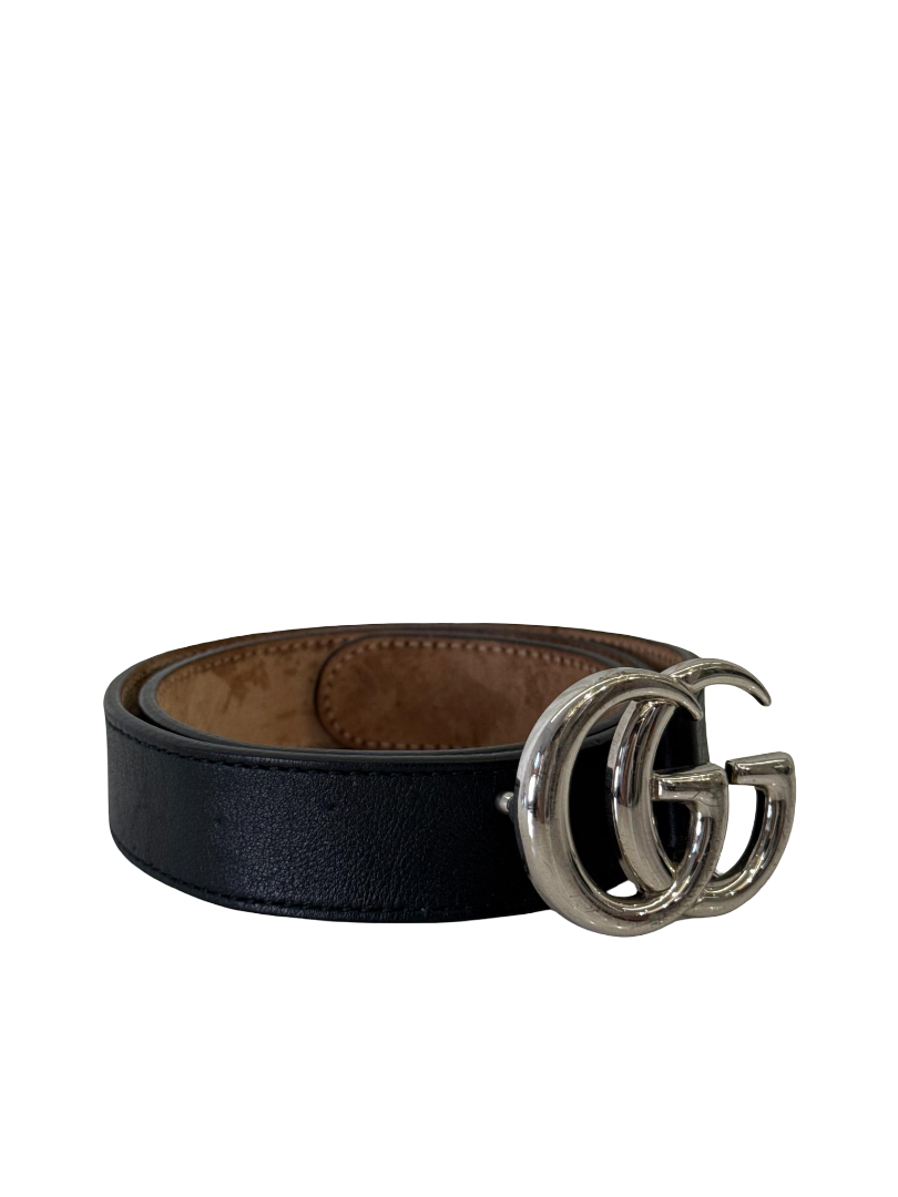 Gucci Kids Silver GG Marmont Black Belt