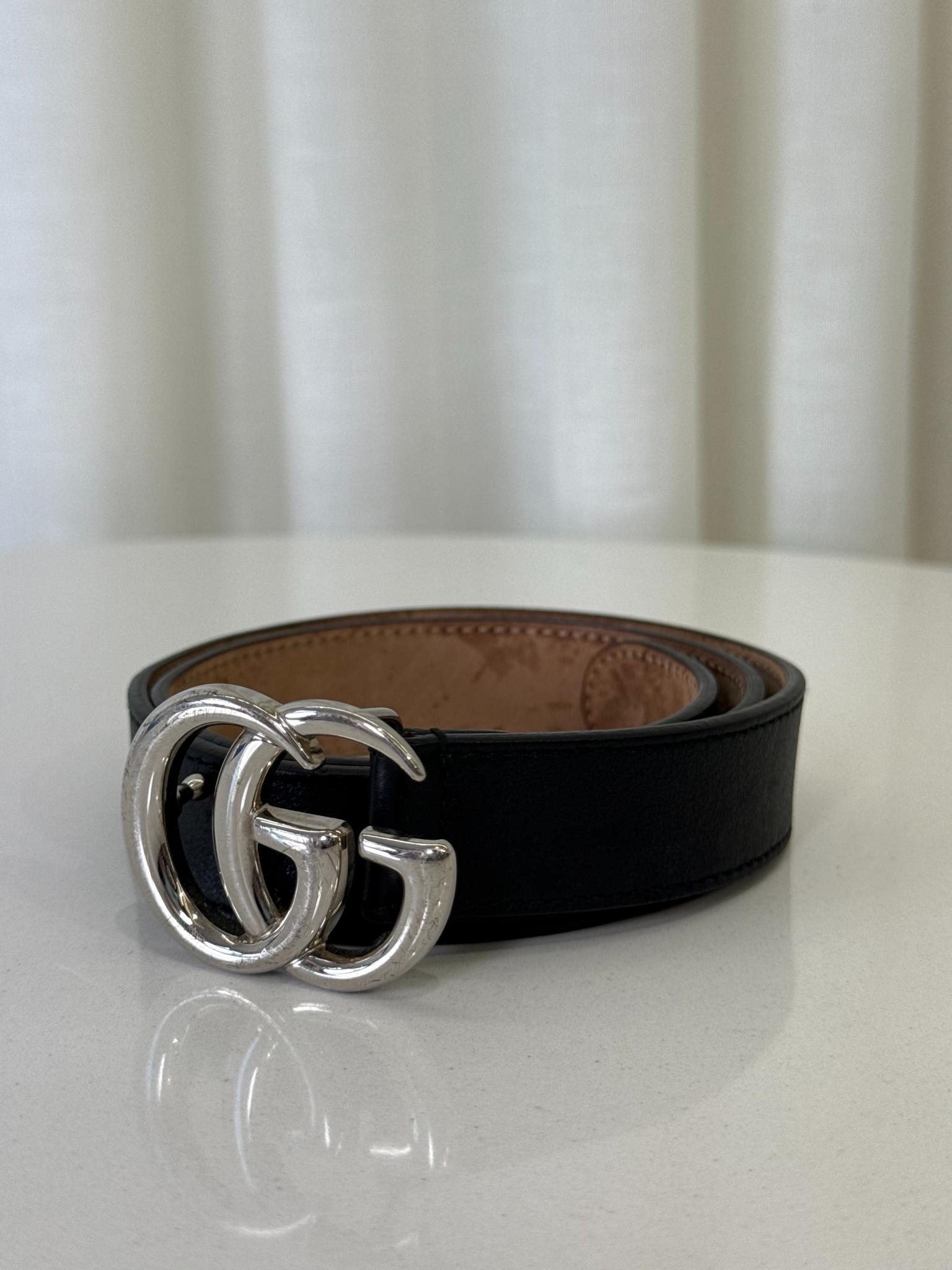 Gucci Kids Silver GG Marmont Black Belt