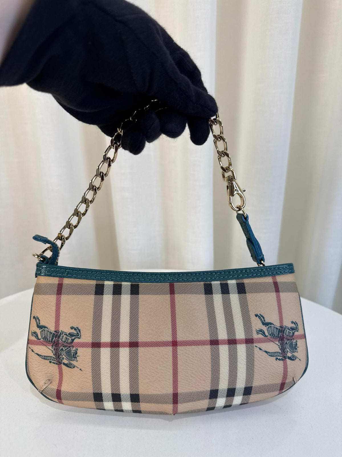 Burberry Anabel Pochette Beige/Blue Haymarket Check Coated Canvas
