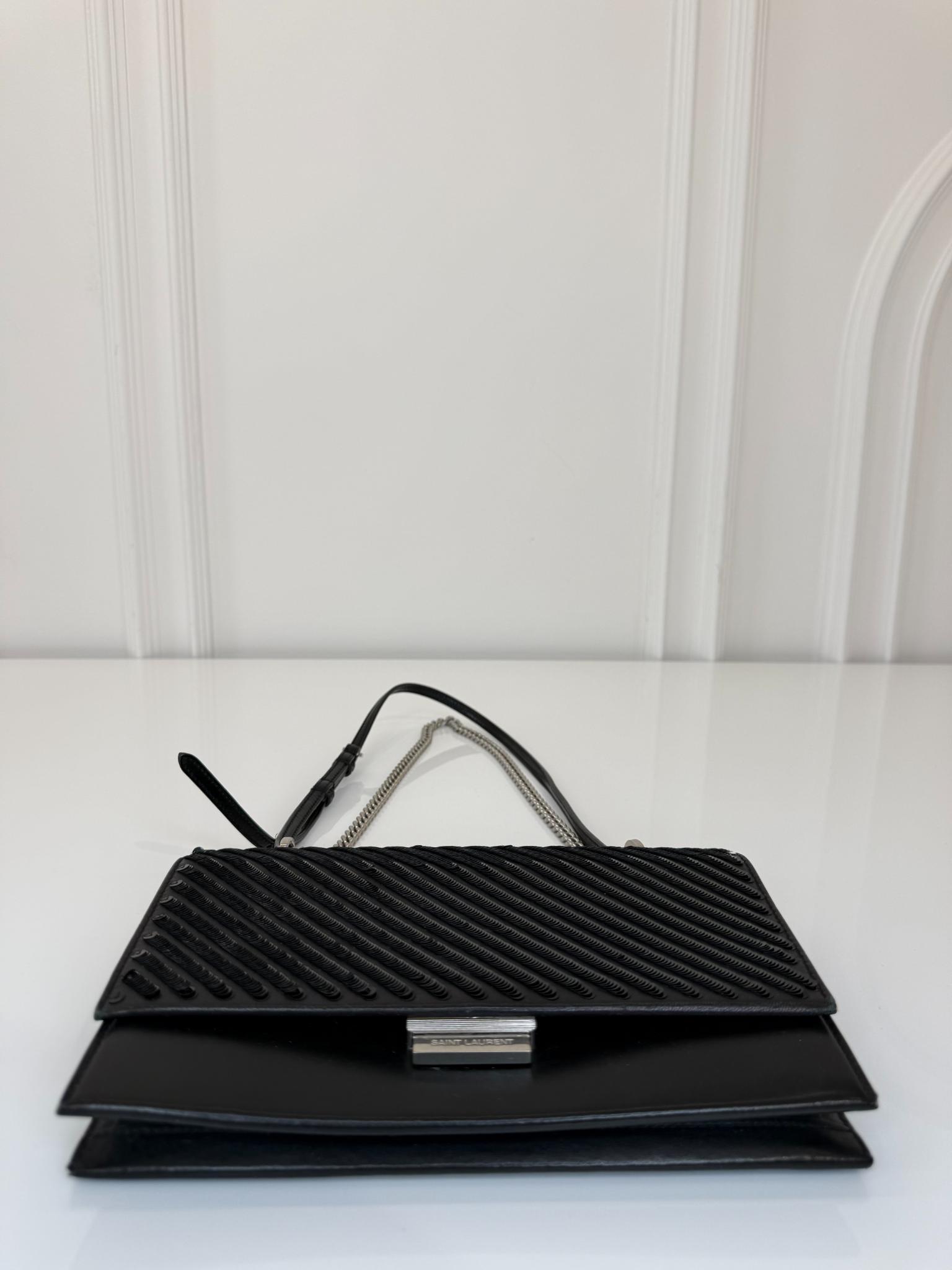 Saint Laurent Black Sequin Chevron Crossbody Bag