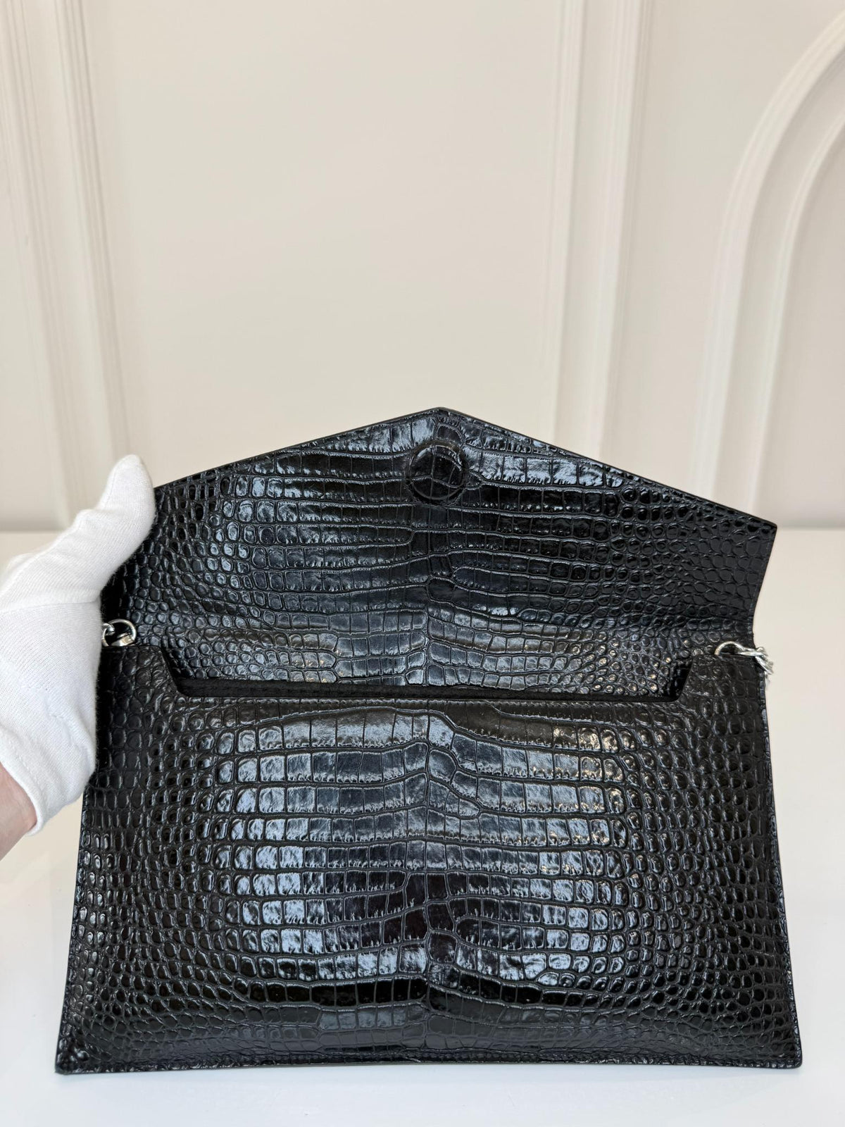 Saint Laurent Black Croc Embossed Leather Medium Uptown Pouch