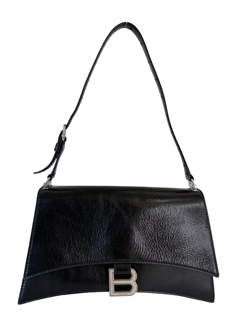 Balenciaga Crush Black Crinckled Calfskin Leather Small Shoulder Bag