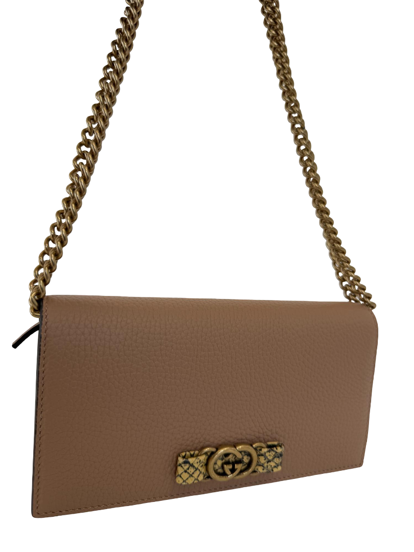 Gucci Interlocking G Python Bow Beige Leather Wallet on Chain