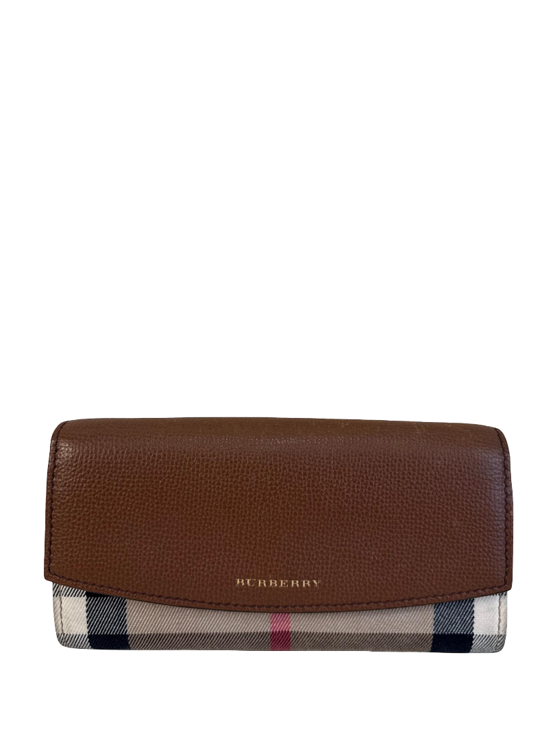 Burberry Brown Leather/Beige House Check Porter Continental Wallet