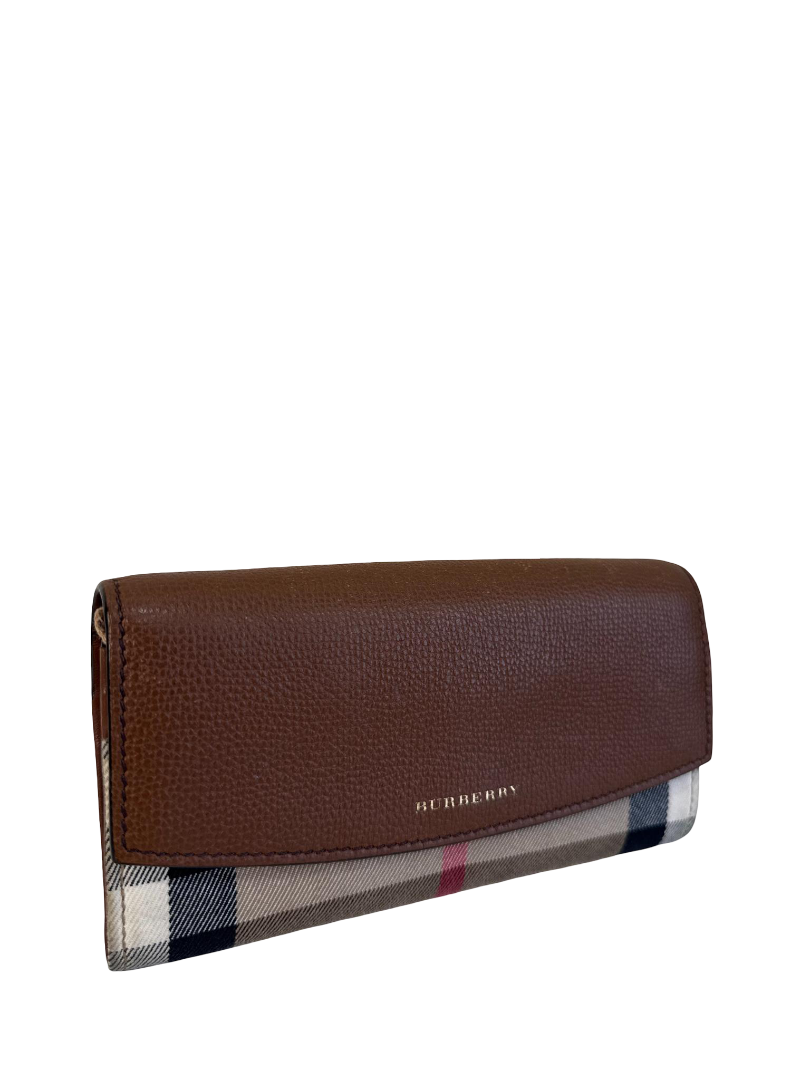 Burberry Brown Leather/Beige House Check Porter Continental Wallet