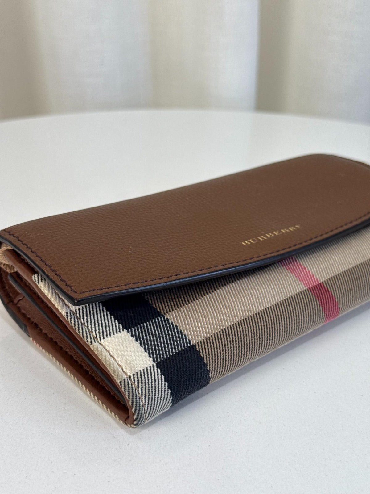 Burberry Brown Leather/Beige House Check Porter Continental Wallet