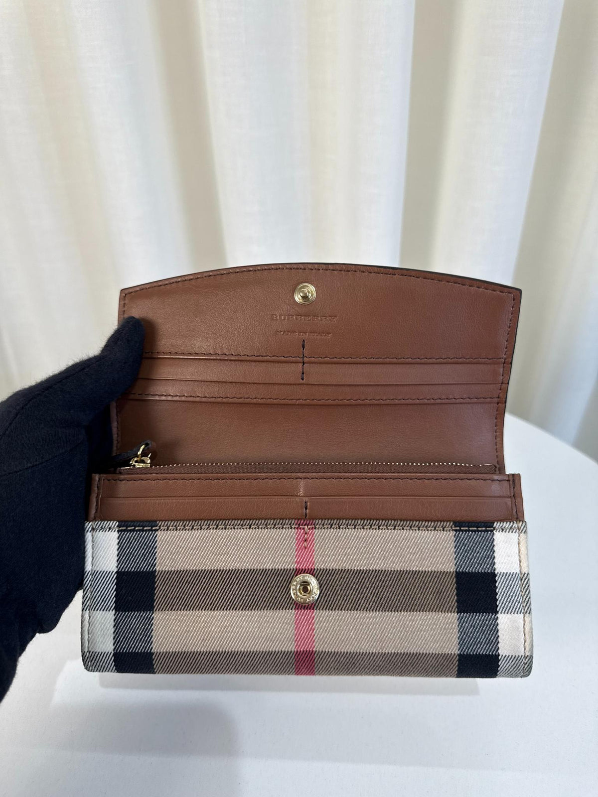 Burberry Brown Leather/Beige House Check Porter Continental Wallet