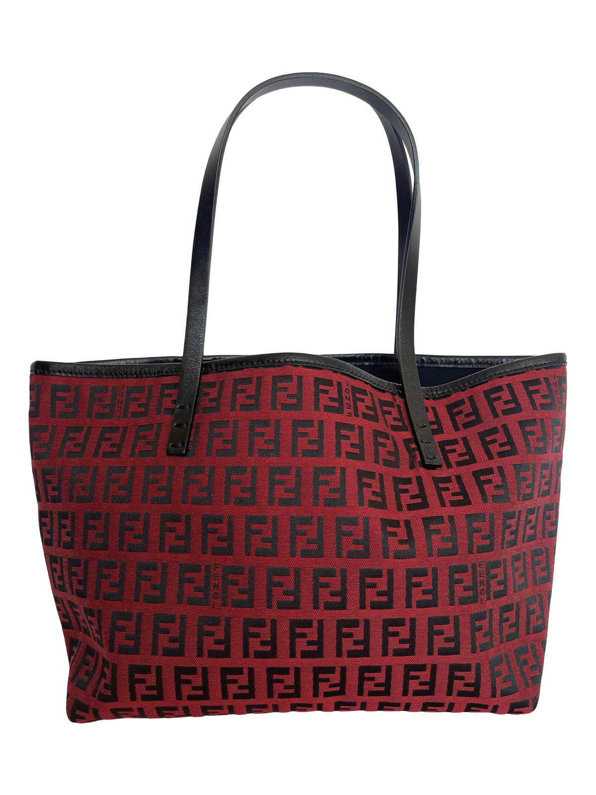 Fendi Red/Black Zucchino Canvas Mini Roll Tote with Pouch