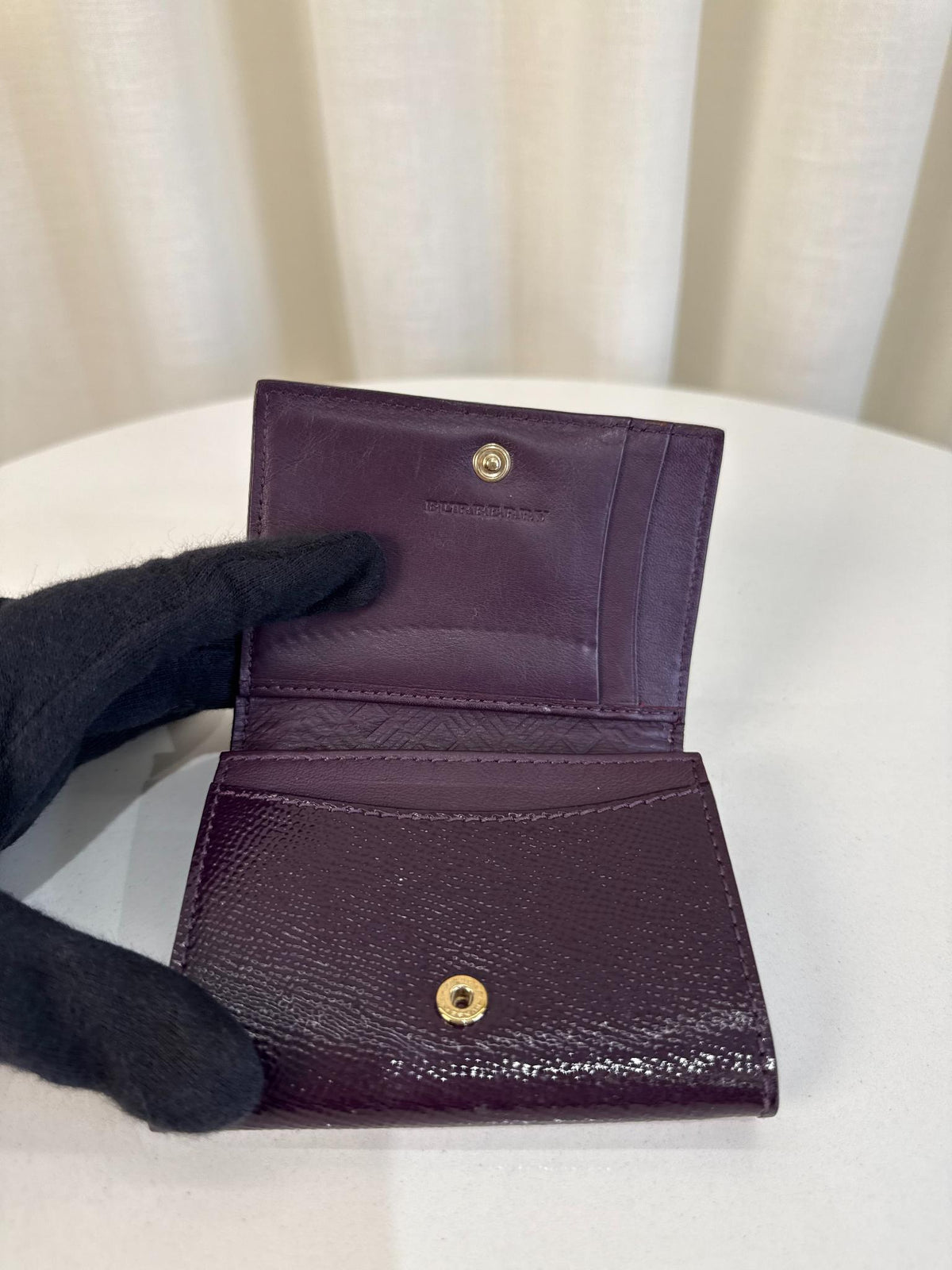 Burberry Black Grainy Leather Small Tri-Fold Wallet