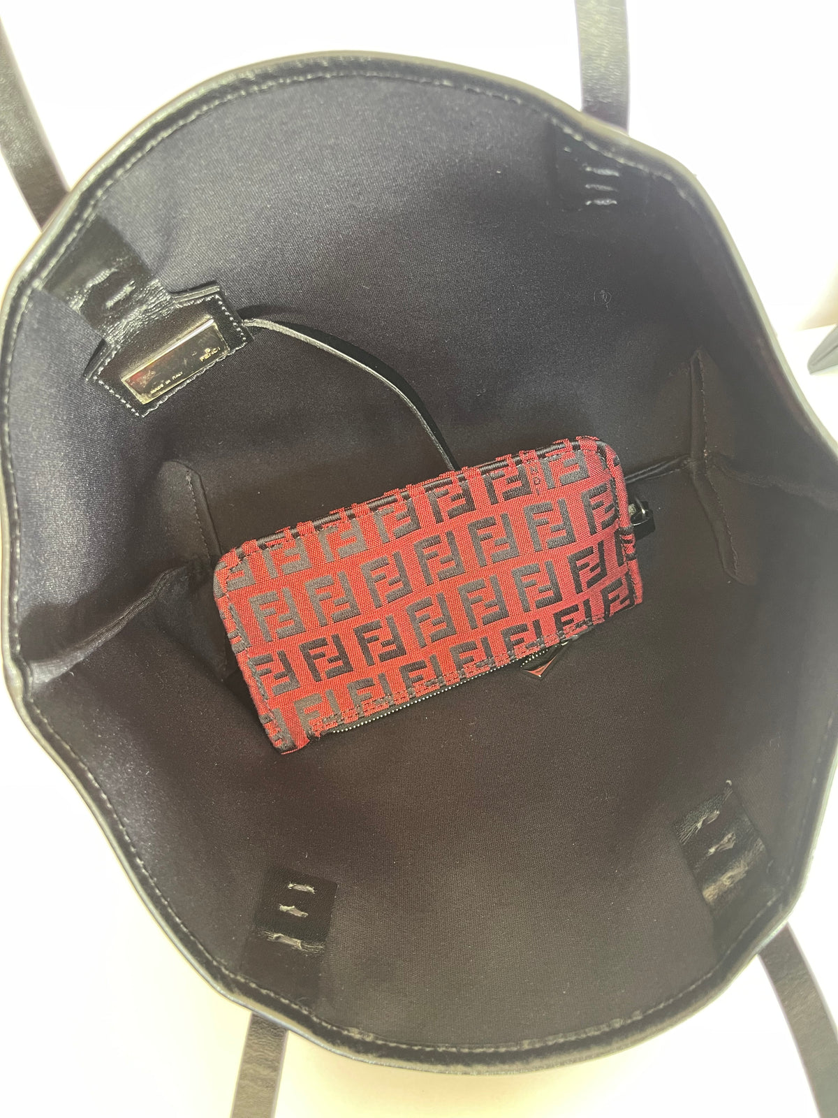 Fendi Red/Black Zucchino Canvas Mini Roll Tote with Pouch