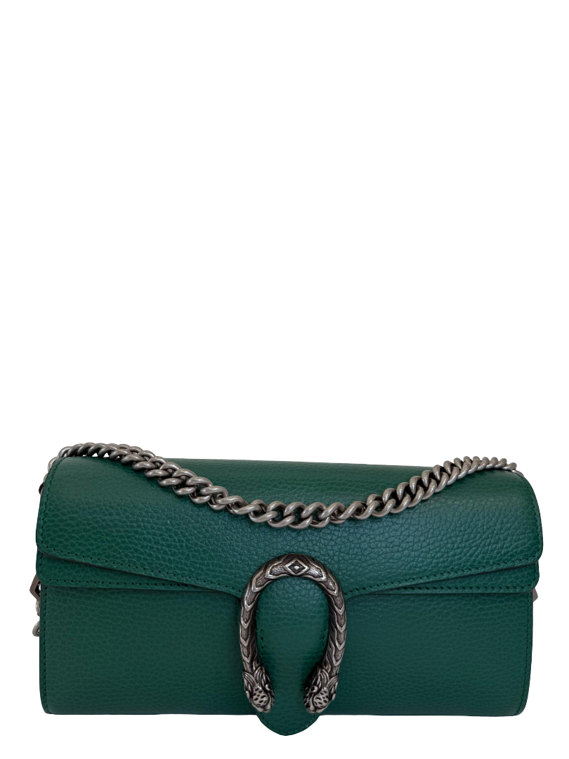 Gucci Dionysus East-West Small Emerald Leather Bag With Web Studded Strap