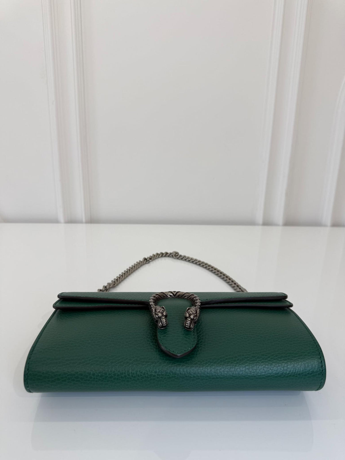Gucci Dionysus East-West Small Emerald Leather Bag With Web Studded Strap
