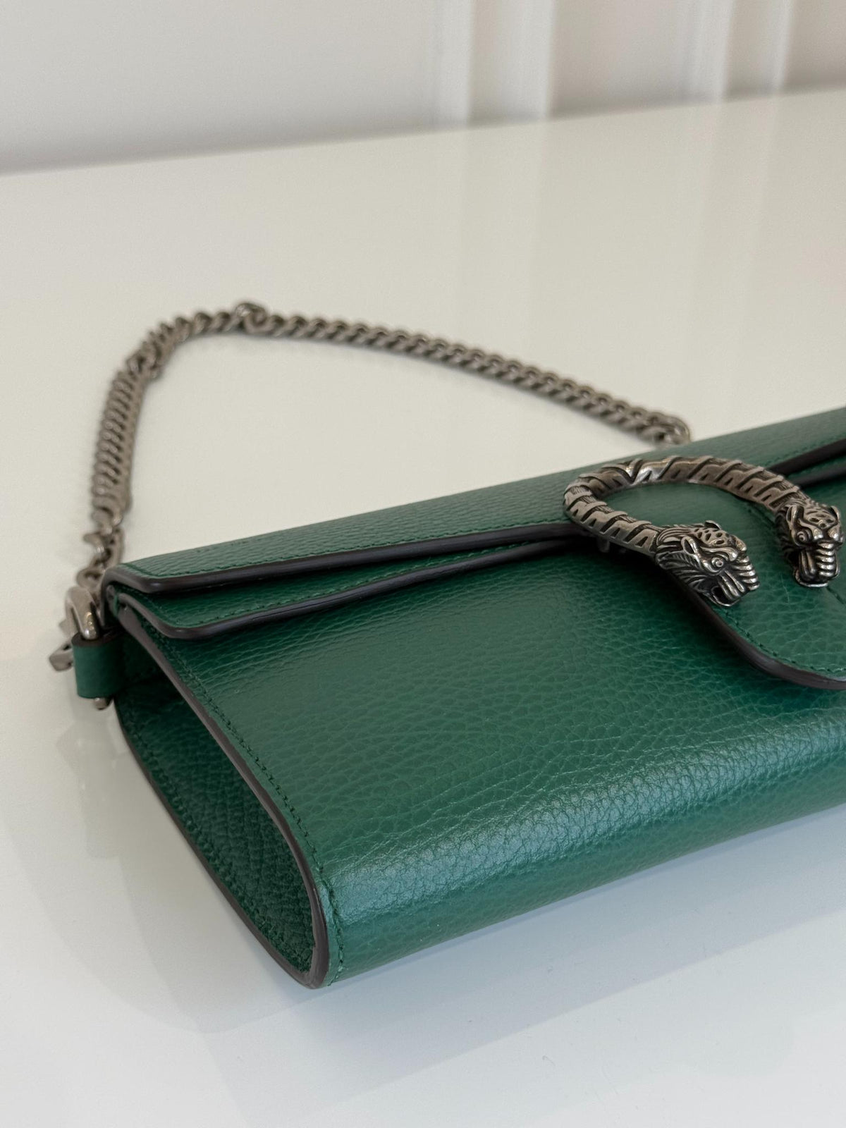 Gucci Dionysus East-West Small Emerald Leather Bag With Web Studded Strap