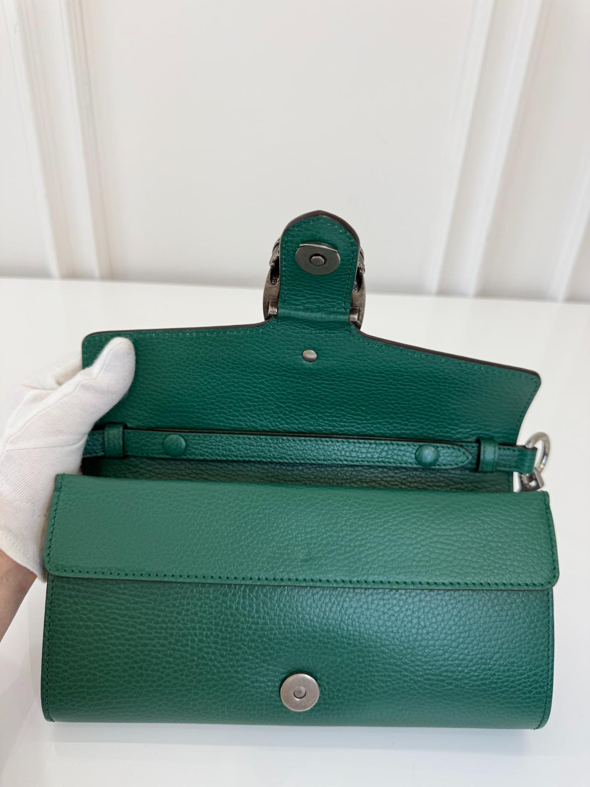 Gucci Dionysus East-West Small Emerald Leather Bag With Web Studded Strap
