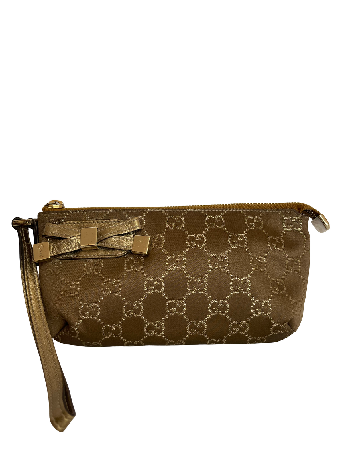 Gucci Brown GG Nylon and Leather Princy Wristlet Clutch