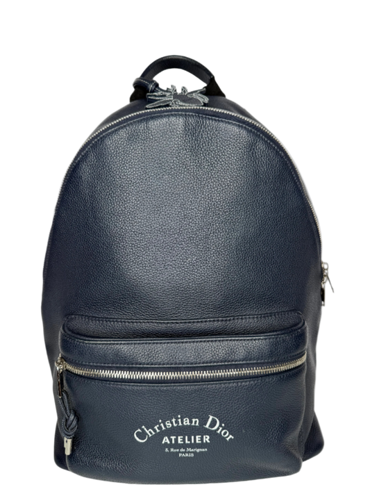 Dior Homme Atelier Logo Leather Backpack Navy Blue