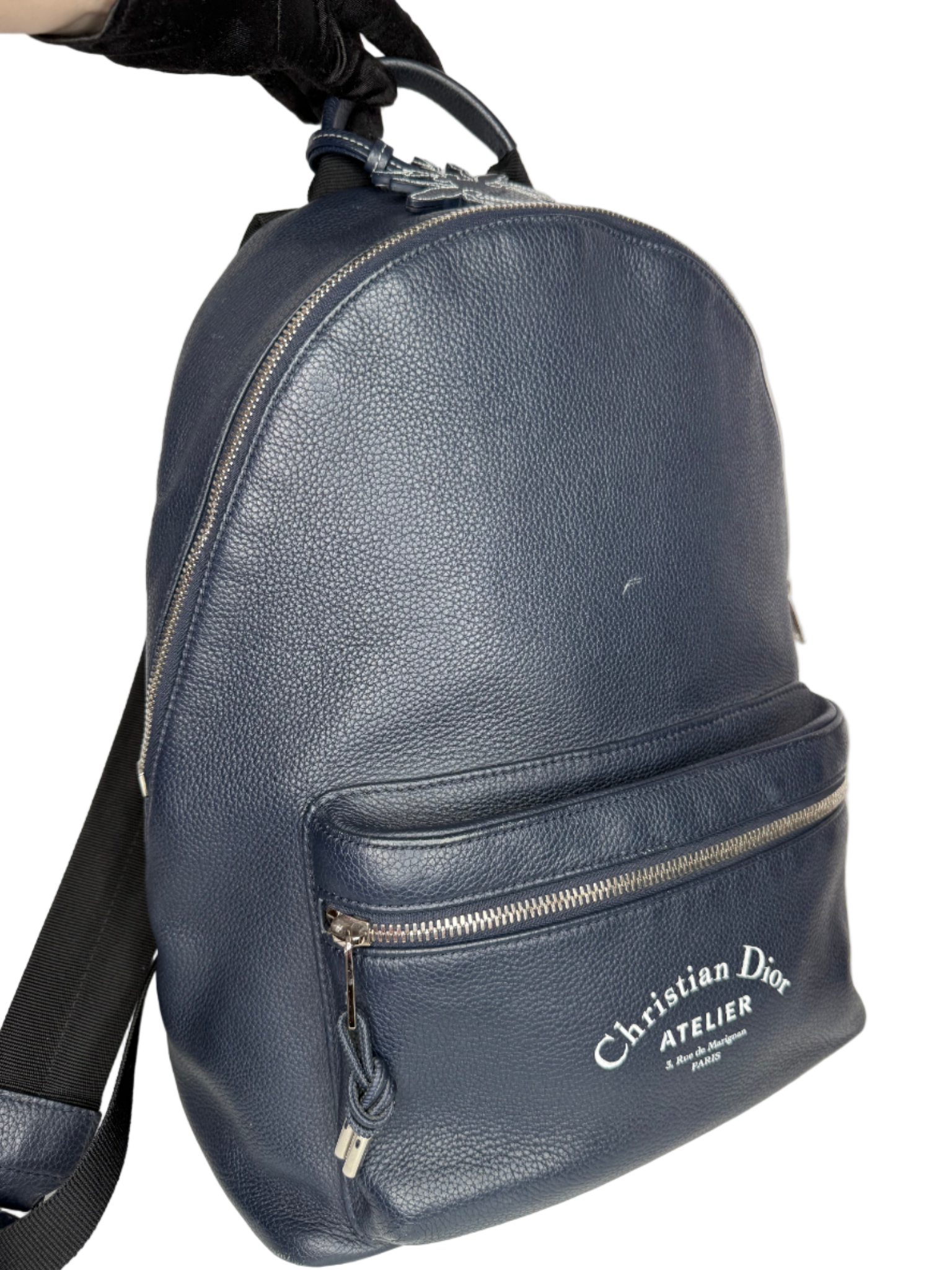 Dior Homme Atelier Logo Leather Backpack Navy Blue