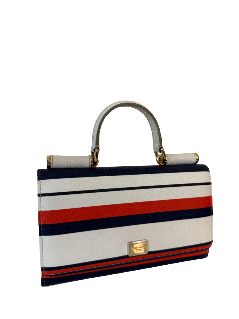Dolce Gabbana Striped Dauphine Leather Sicily Mini Top Handle