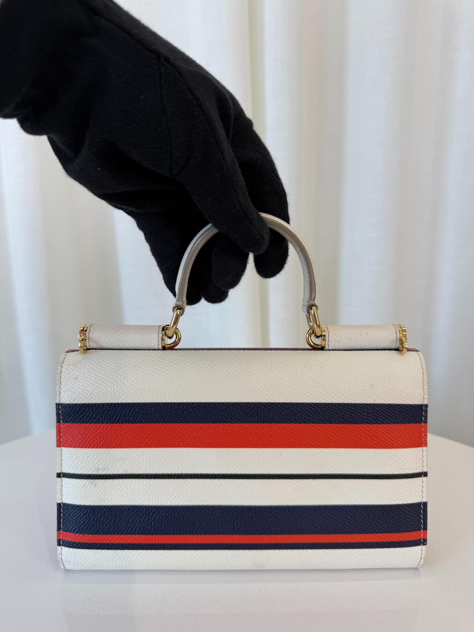 Dolce Gabbana Striped Dauphine Leather Sicily Mini Top Handle
