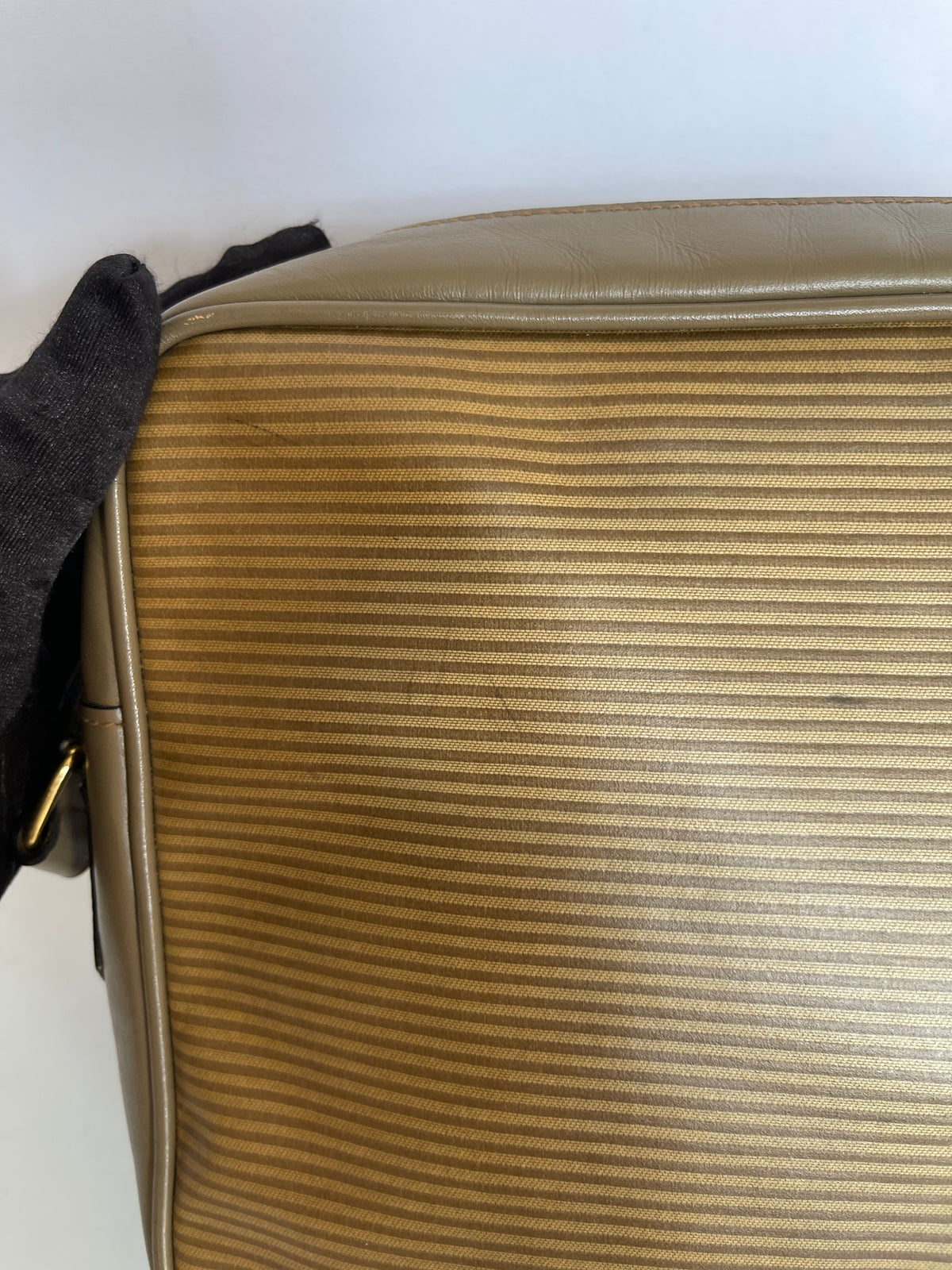 Yves Saint Laurent Striped Coated Canvas Shoulder Bag Beige
