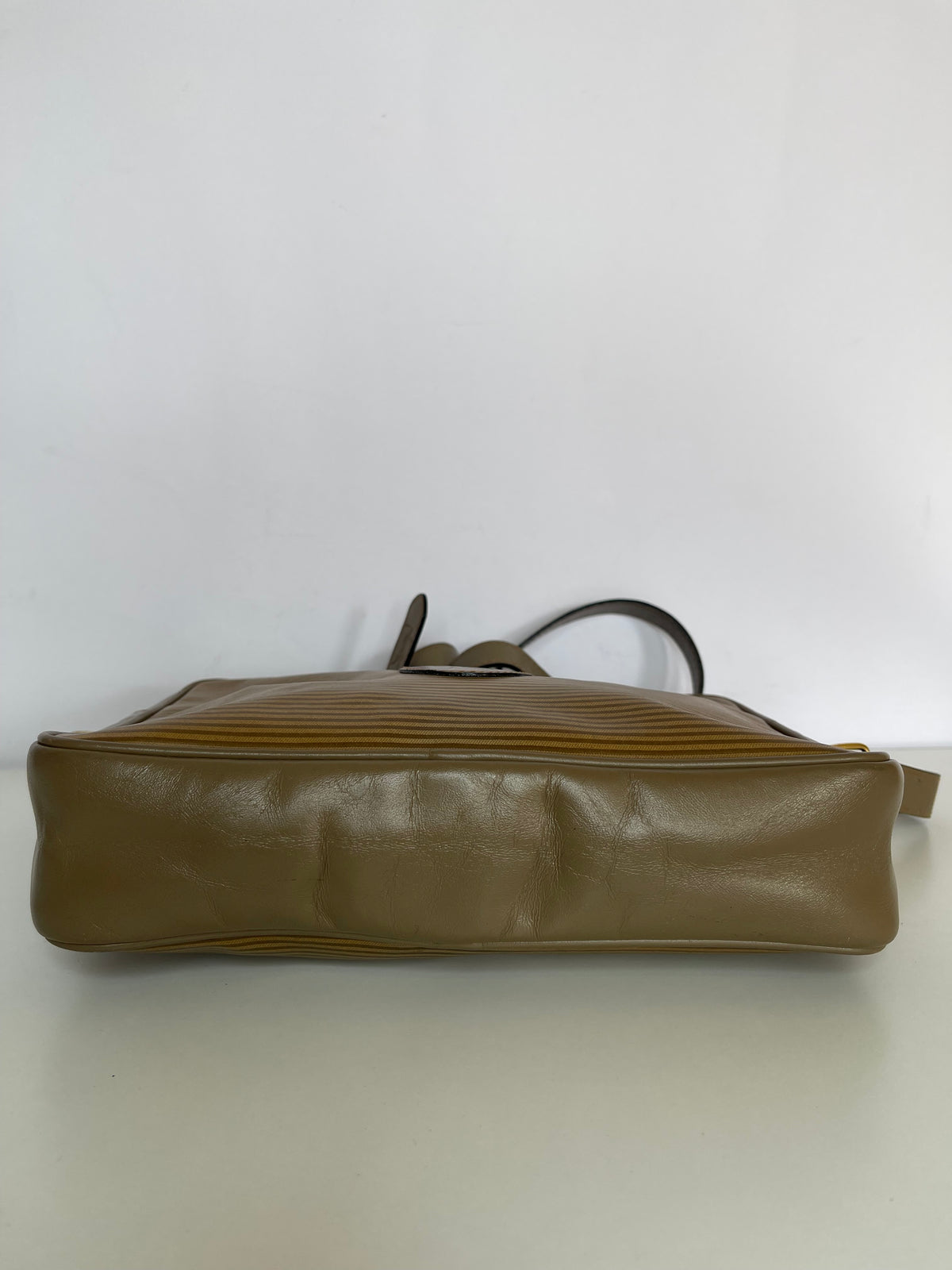 Yves Saint Laurent Striped Coated Canvas Shoulder Bag Beige