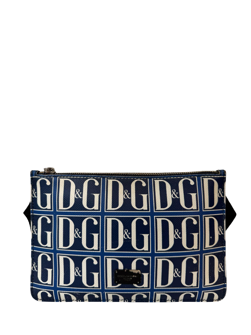 Dolce Gabbana DG Navy/White Grid Logo Print Men's Pouch