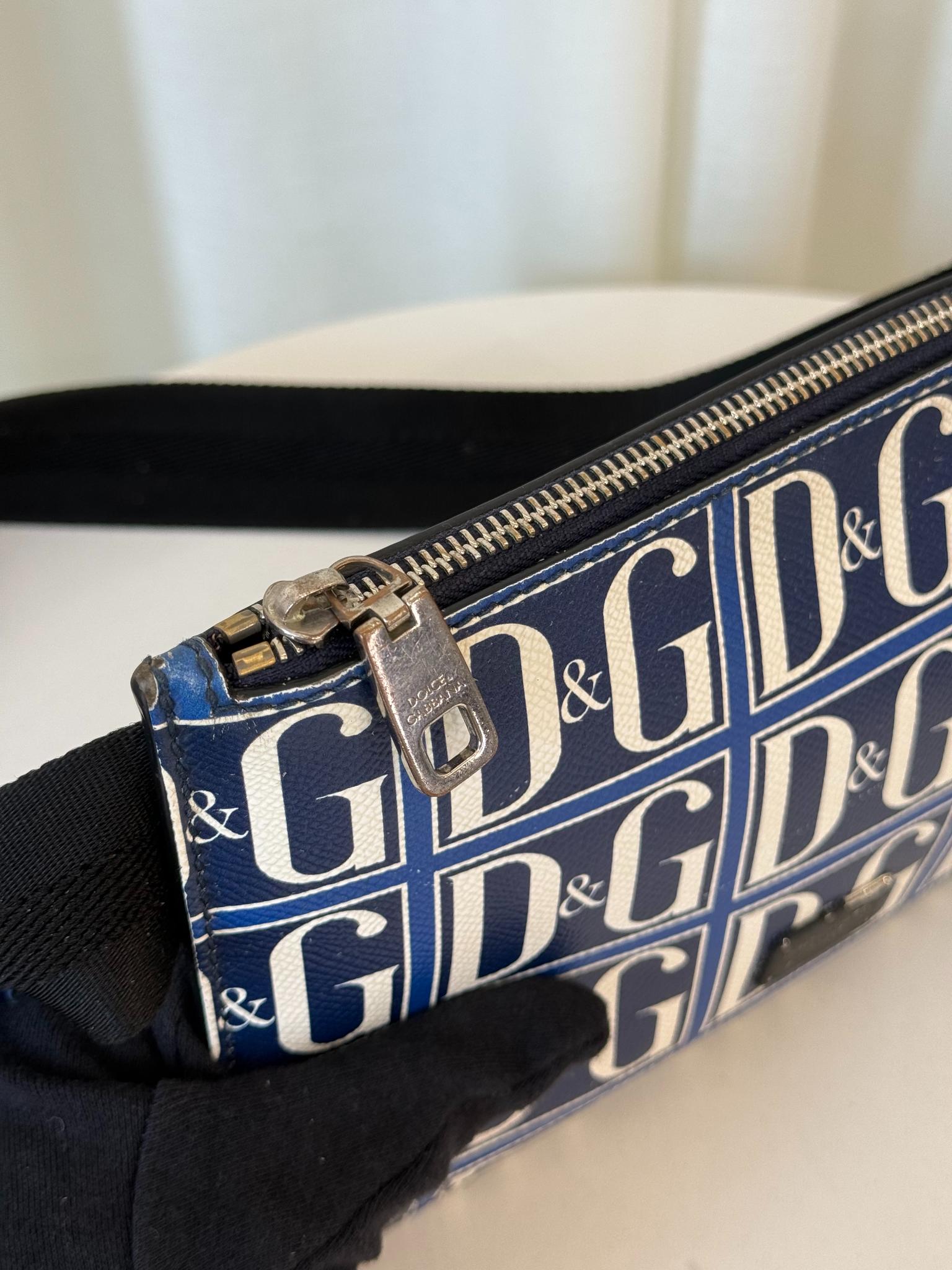 Dolce Gabbana DG Navy/White Grid Logo Print Men's Pouch