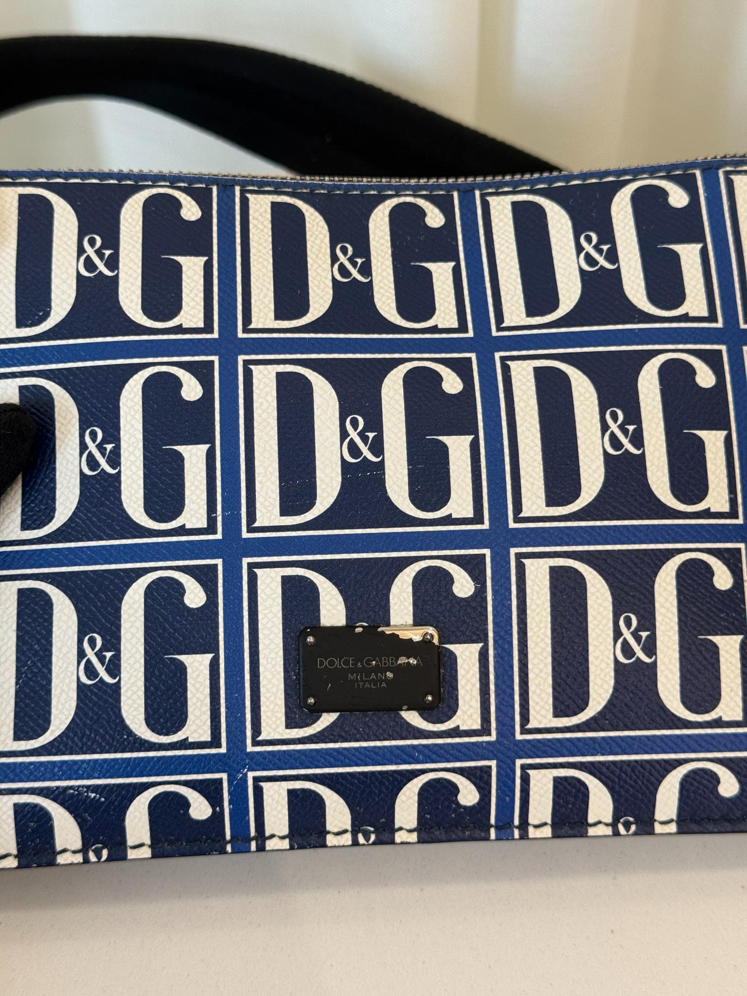 Dolce Gabbana DG Navy/White Grid Logo Print Men's Pouch