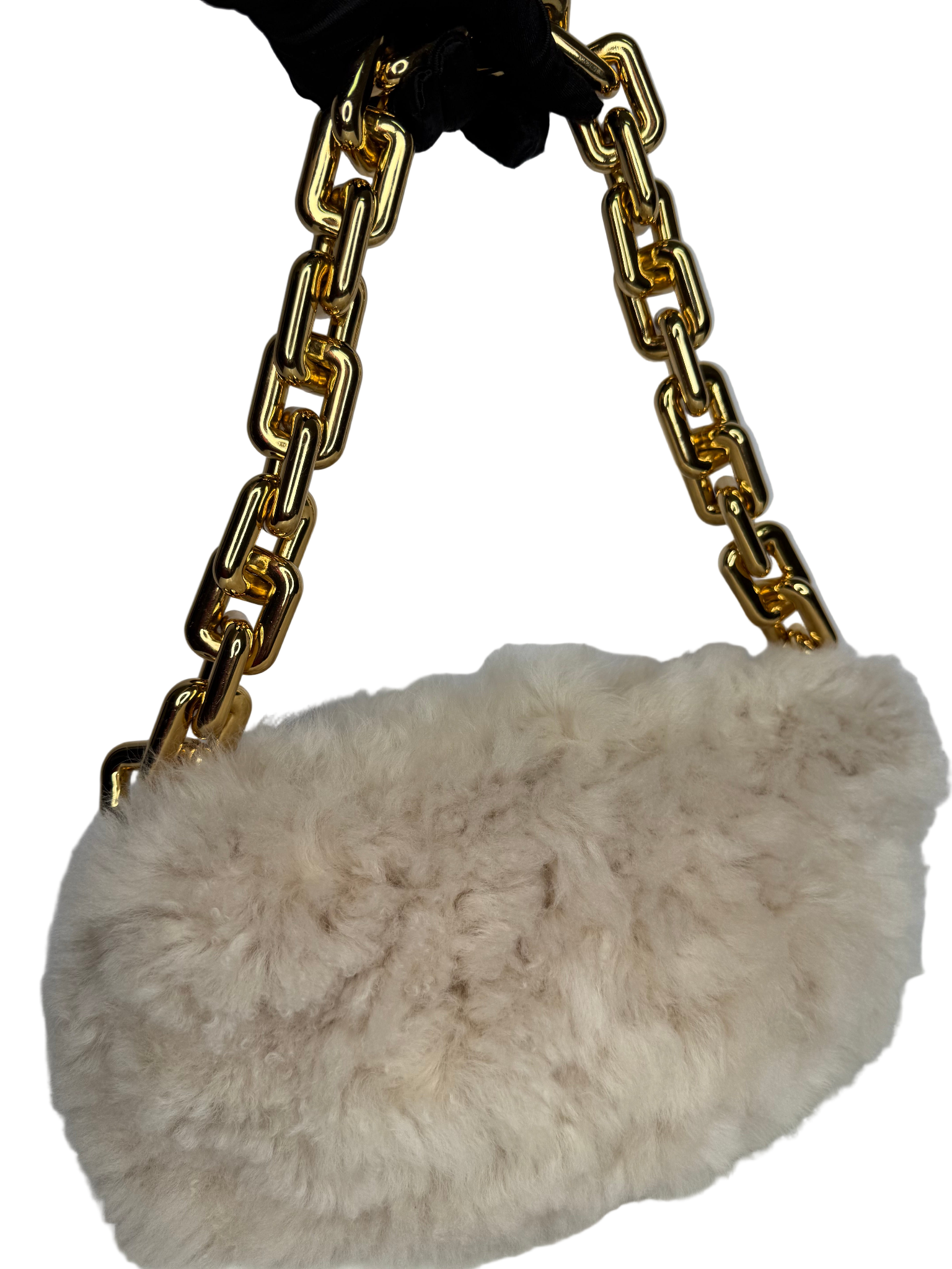 Bottega Veneta Shearling The Pouch Chain Beige