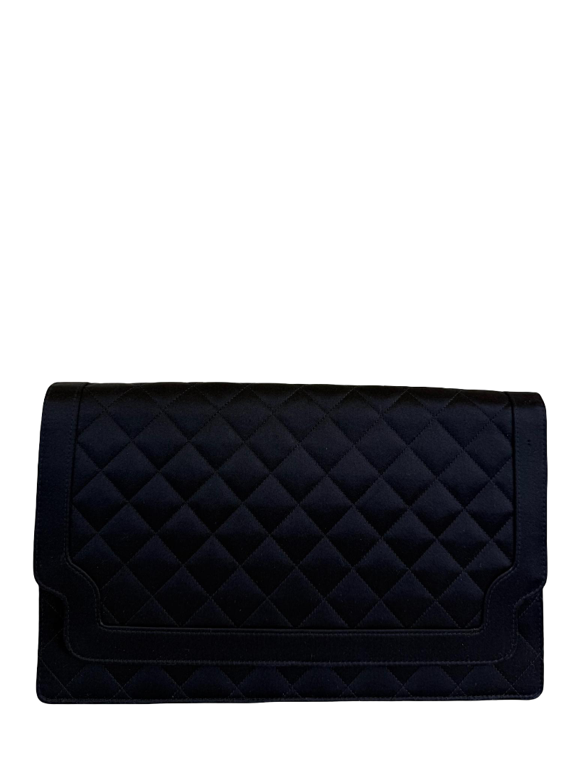 Chanel Vintage Black Quilted Satin Pochette