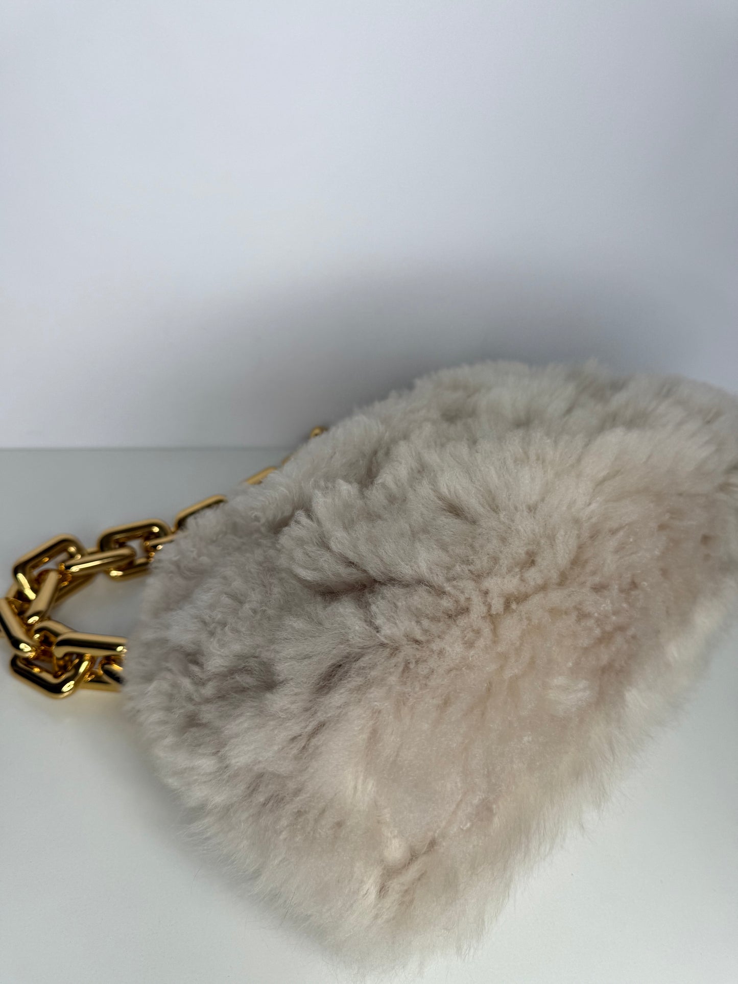 Bottega Veneta Shearling The Pouch Chain Beige