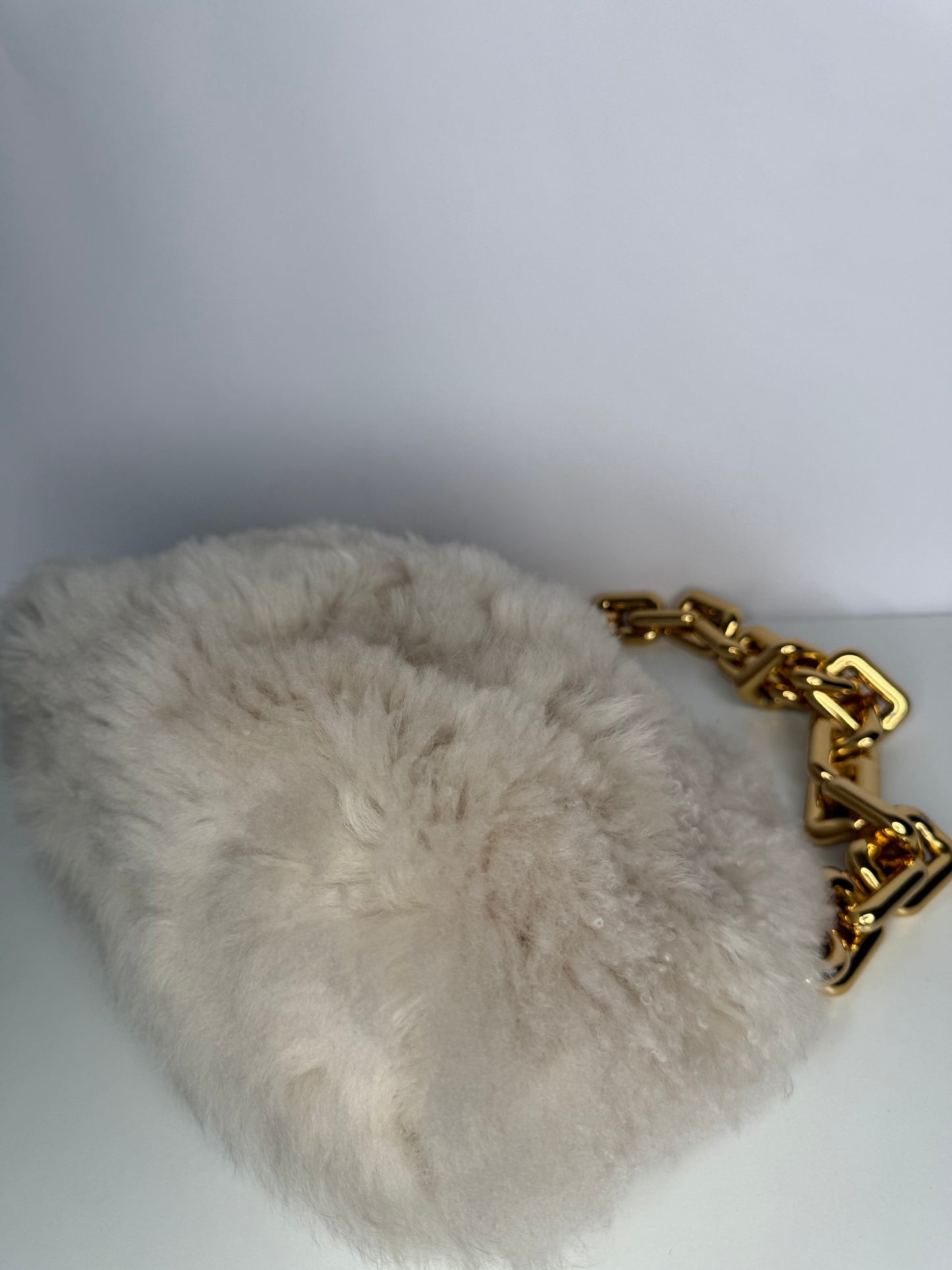 Bottega Veneta Shearling The Pouch Chain Beige