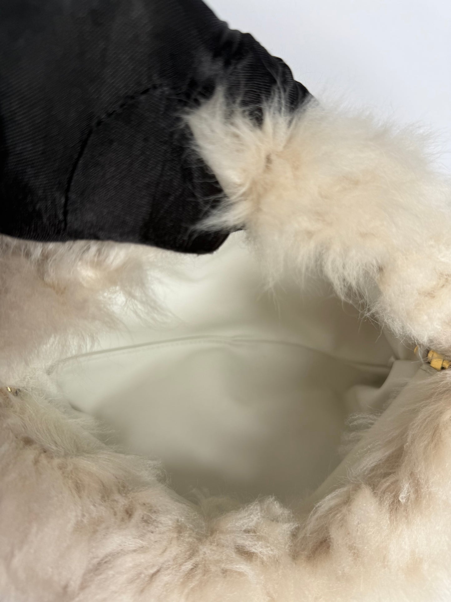 Bottega Veneta Shearling The Pouch Chain Beige