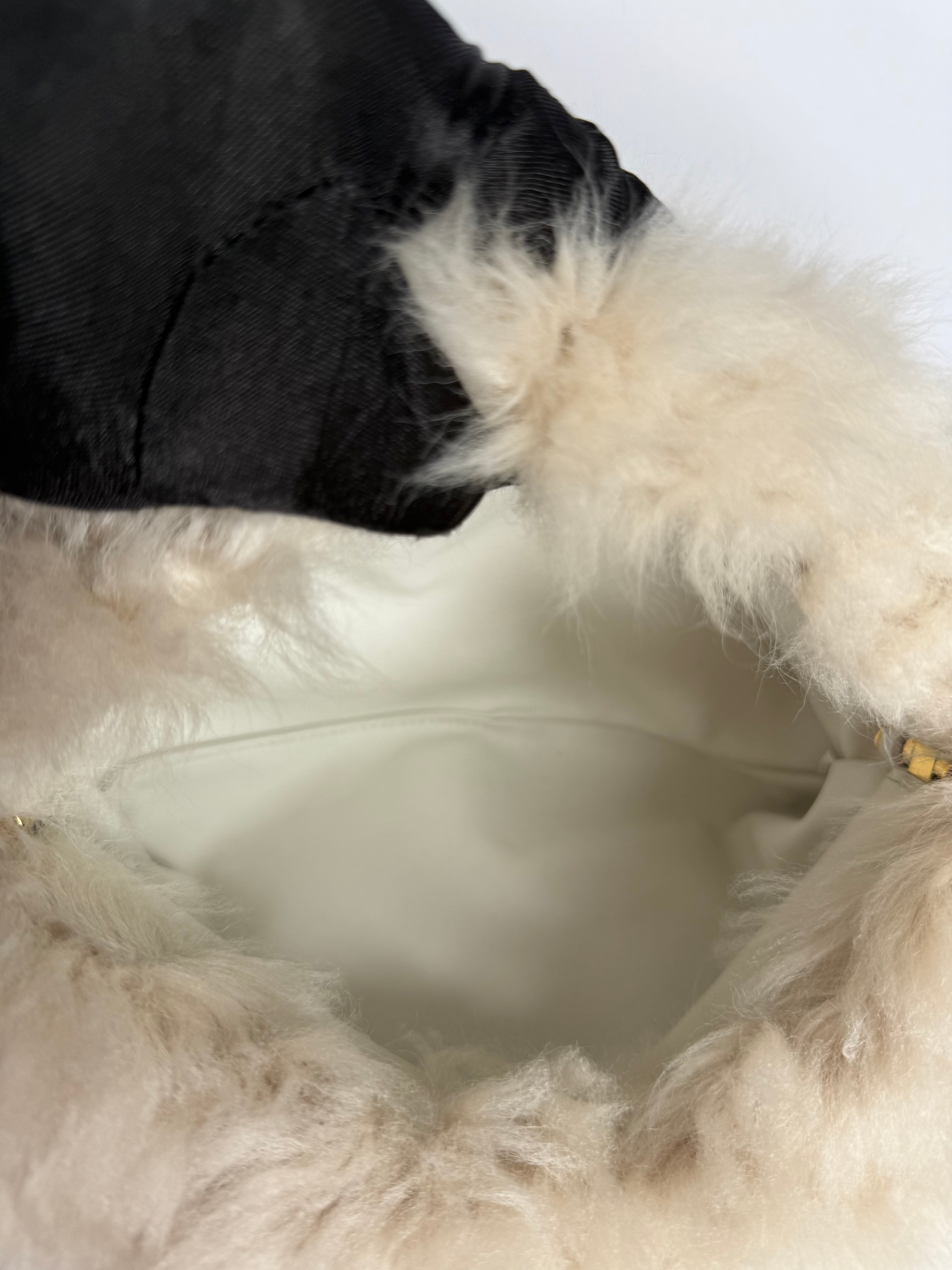 Bottega Veneta Shearling The Pouch Chain Beige