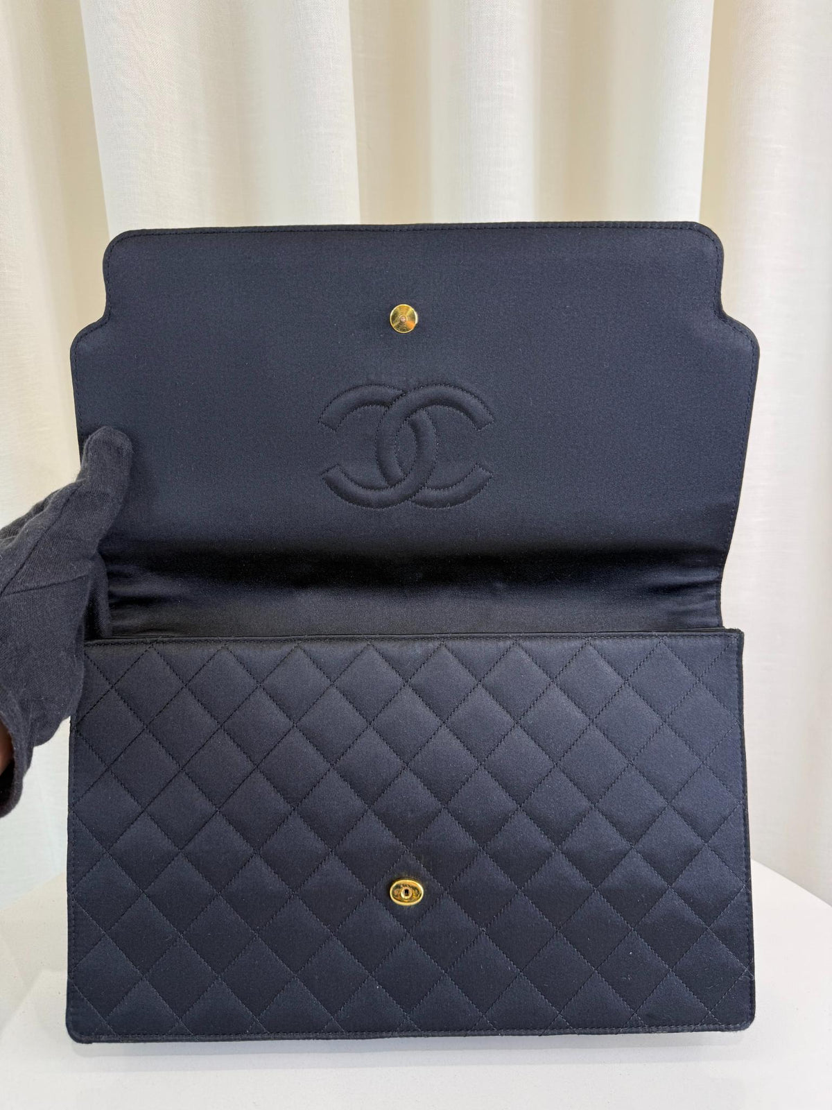 Chanel Vintage Black Quilted Satin Pochette