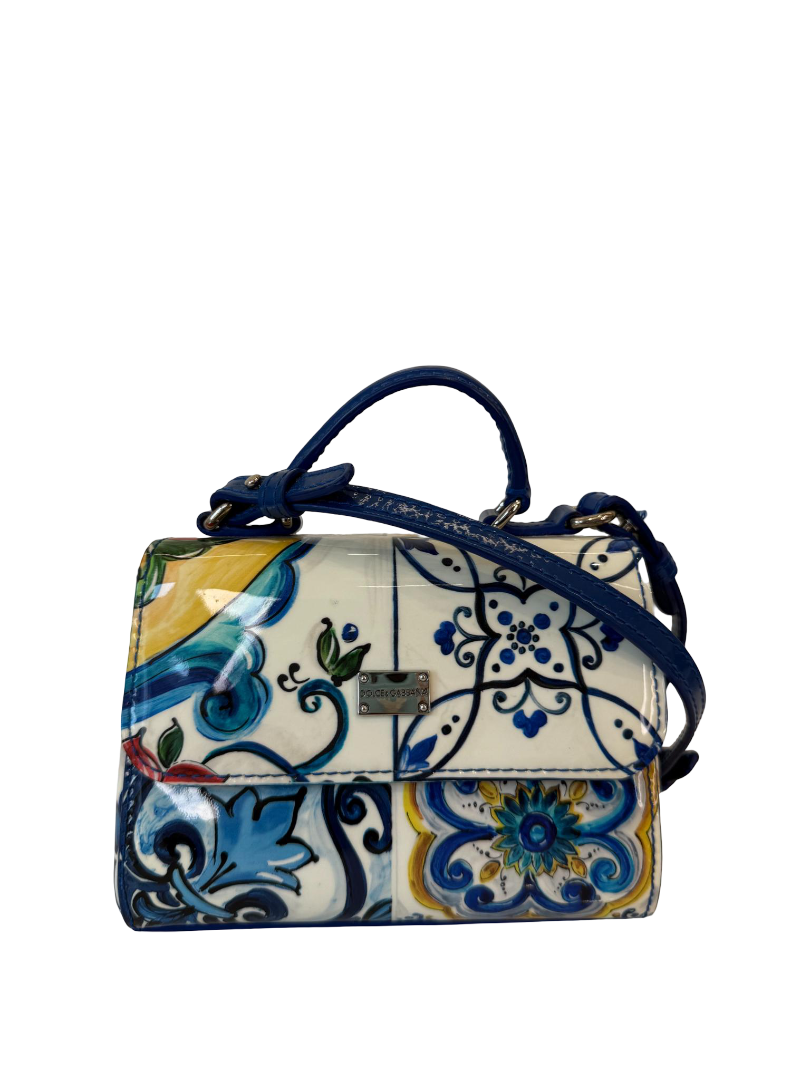 Dolce Gabbana Majolica Patent Leather Bambino Miss Sicily Top Handle Bag