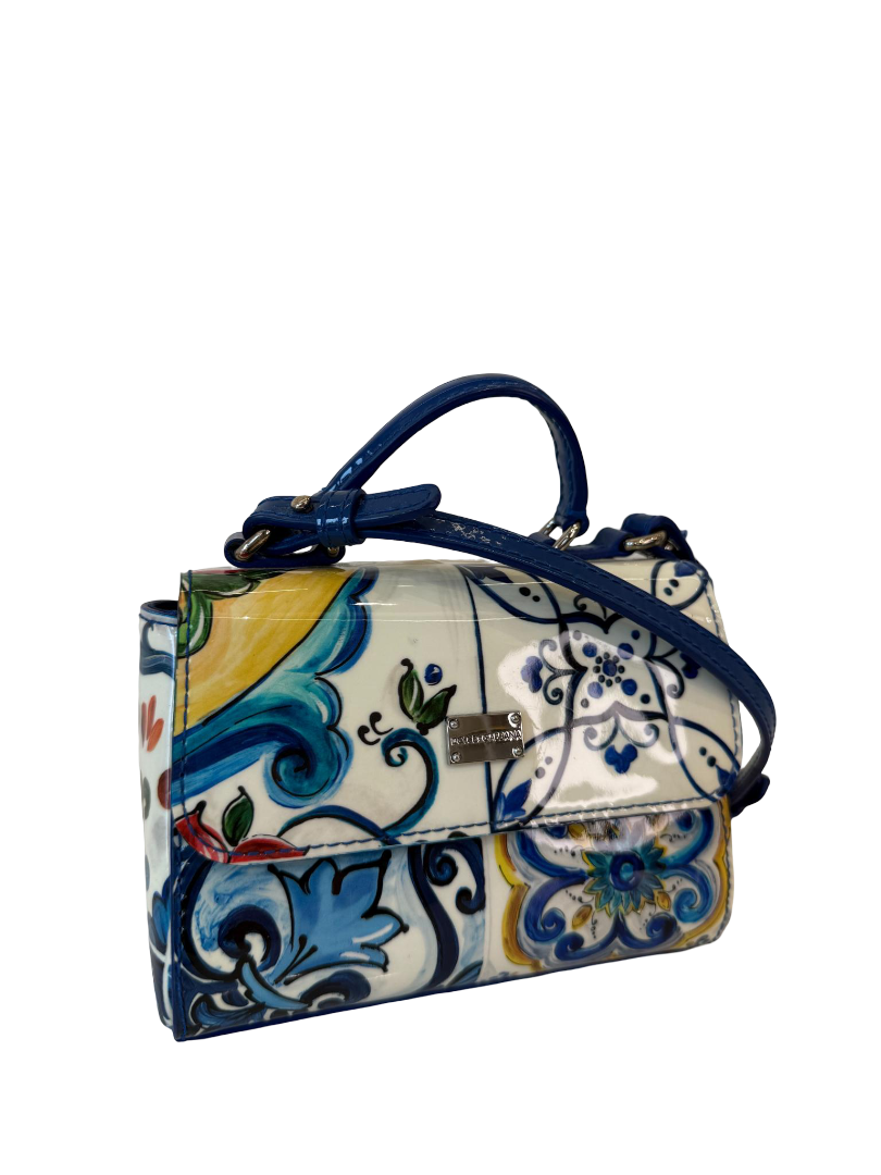 Dolce Gabbana Majolica Patent Leather Bambino Miss Sicily Top Handle Bag