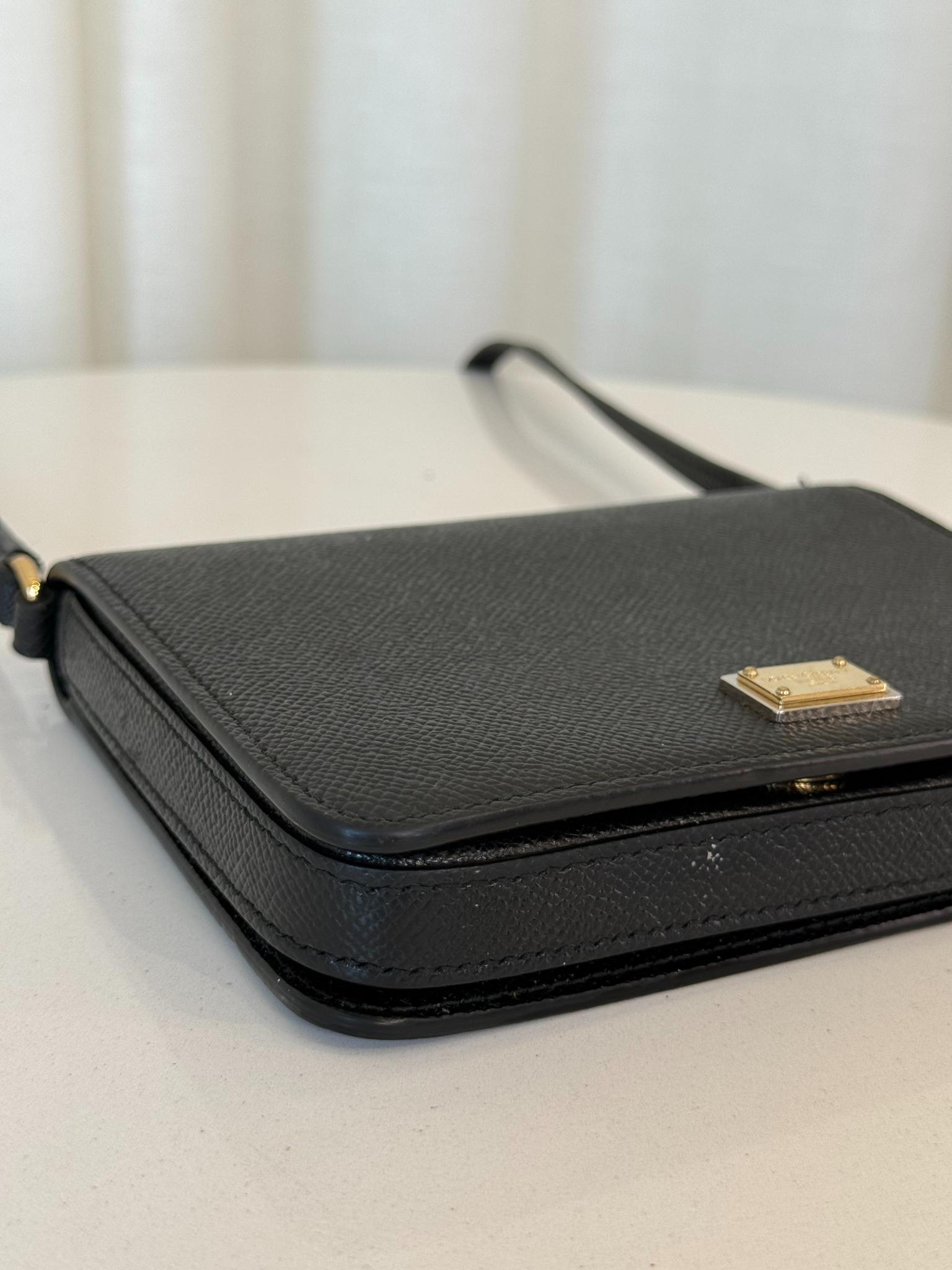 Dolce Gabbana Black Dauphine Leather Crossbody Bag