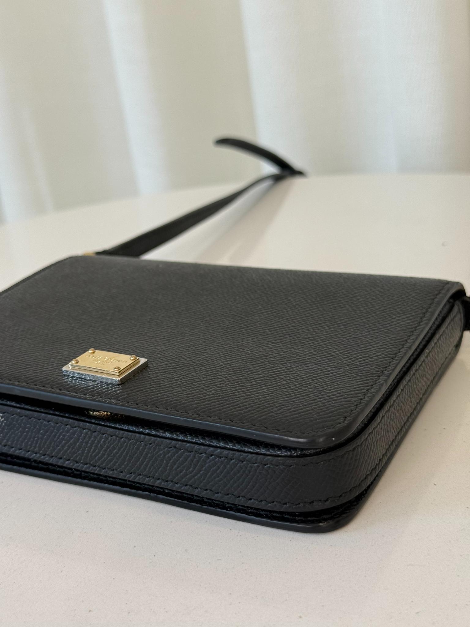 Dolce Gabbana Black Dauphine Leather Crossbody Bag