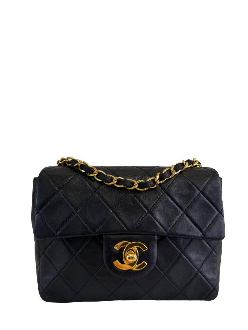 Chanel Classic Mini Square Black Quilted Lambskin Leather Flap Bag