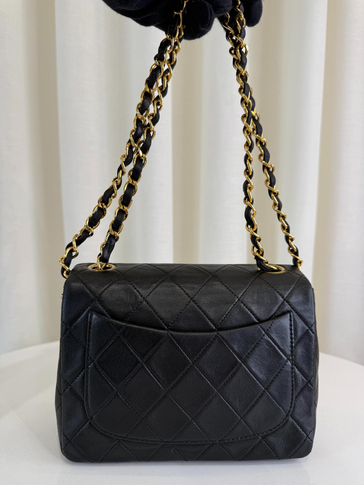 Chanel Classic Mini Square Black Quilted Lambskin Leather Flap Bag