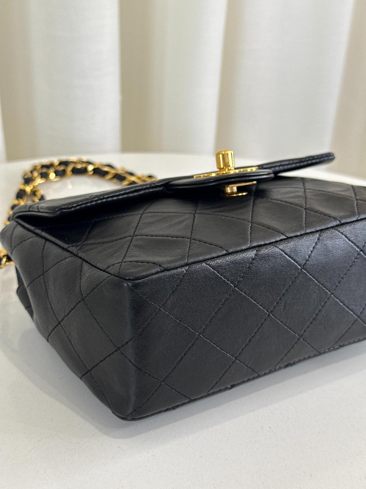 Chanel Classic Mini Square Black Quilted Lambskin Leather Flap Bag