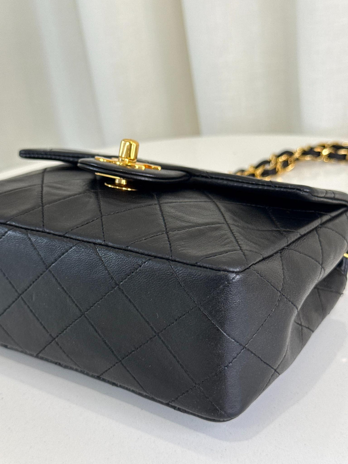 Chanel Classic Mini Square Black Quilted Lambskin Leather Flap Bag