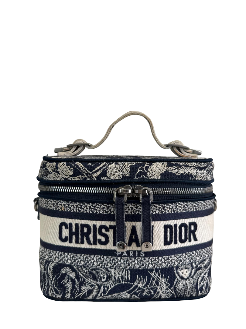Christian Dior Toile de Jouy DiorTravel Vanity Case Blue Embroidered Canvas